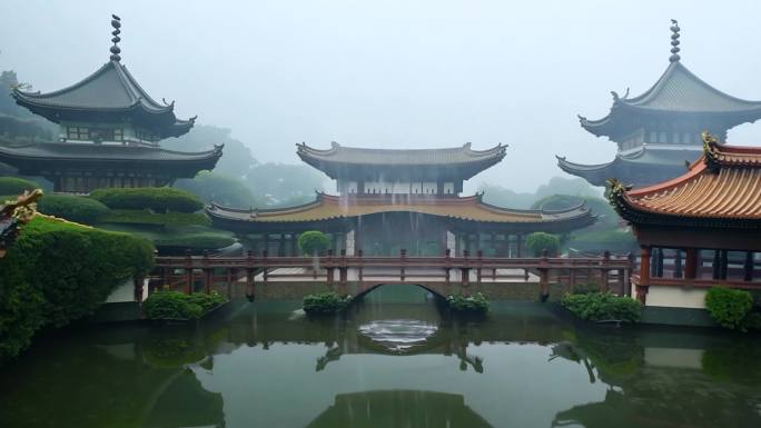 苏州园林拙政园雨景