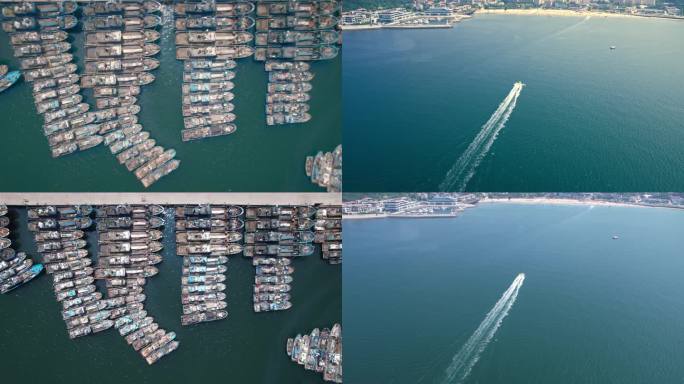 航拍威海科技馆港口大海船舶（v币4k）