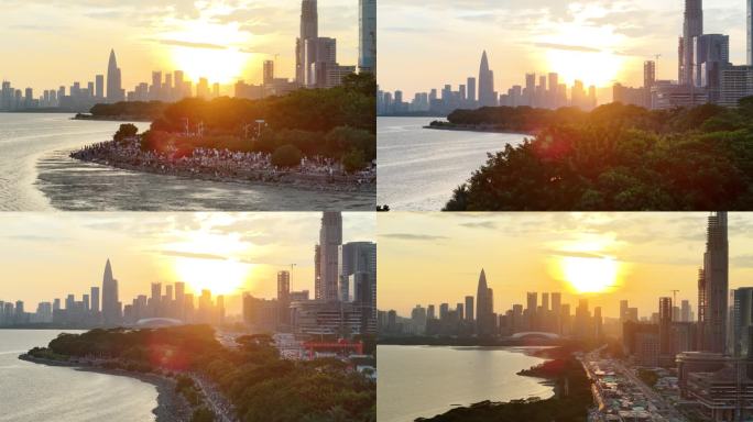 深圳湾夕阳落日航拍
