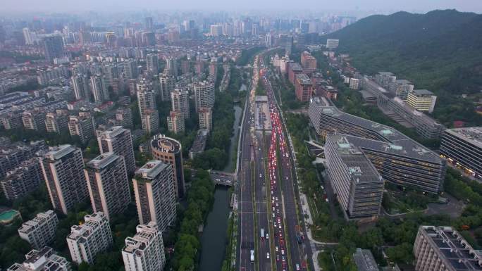 杭州天目山路城市建筑风景航拍