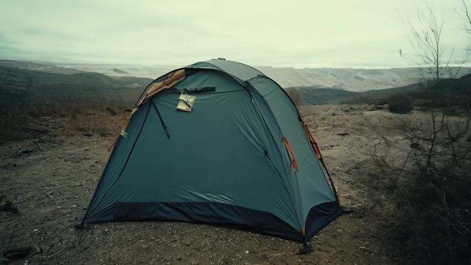 遗弃在荒野中的破旧帐篷已被风雨侵蚀