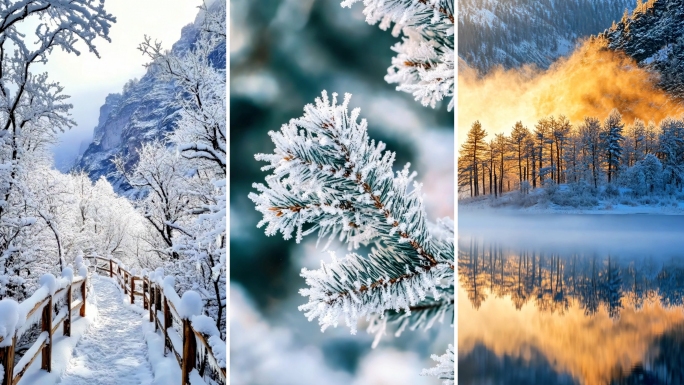 唯美雪景空镜冬天梅花雾凇小寒大寒竖屏竖版