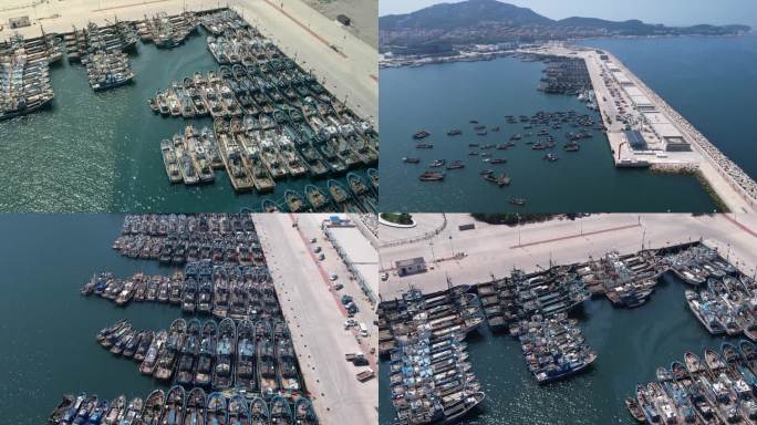 航拍威海科技馆港口大海船舶（v币4k）