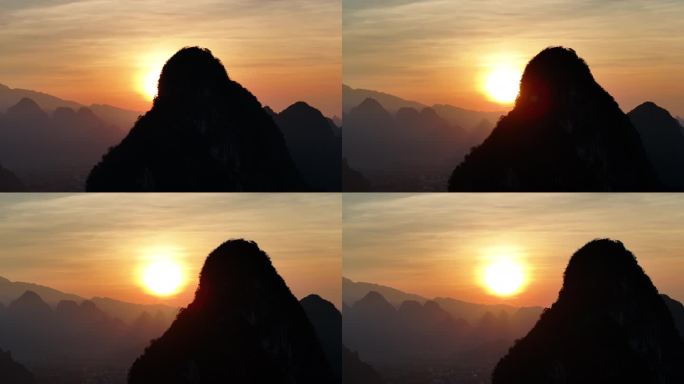 航拍广西桂林阳朔日出