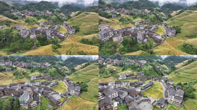 航拍广西桂林龙脊梯田云海