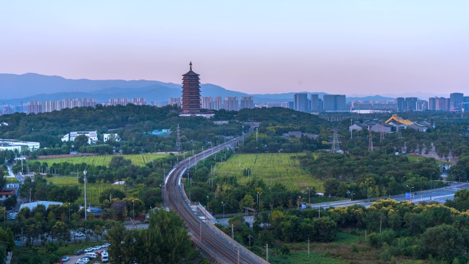 8k_北京园博园永定塔古建筑亮灯日转夜
