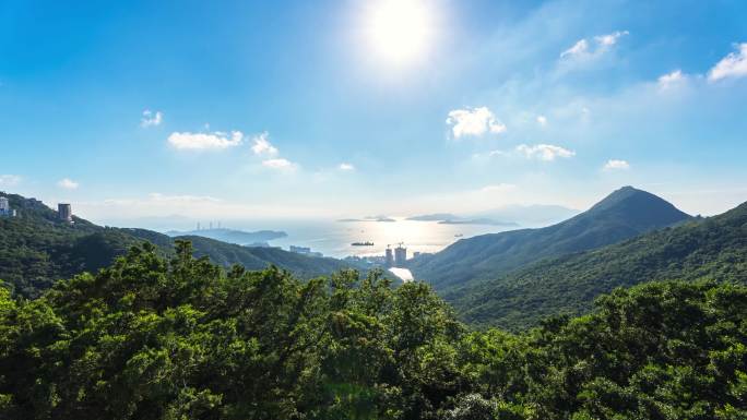 香港太平山顶俯拍香港岛深水湾延时