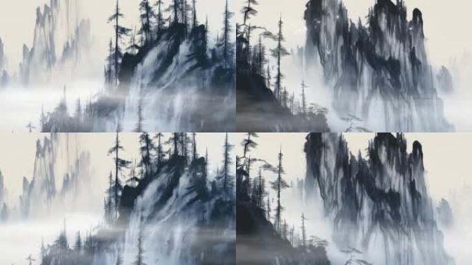 6K宽屏江南水墨山水背景国风意境水墨山水