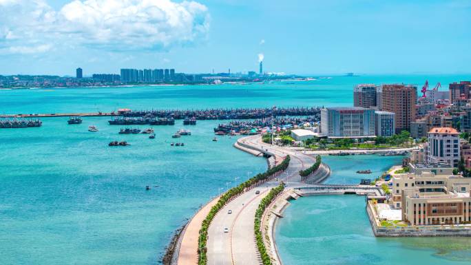 晋江市深沪镇沿海公路航拍延时