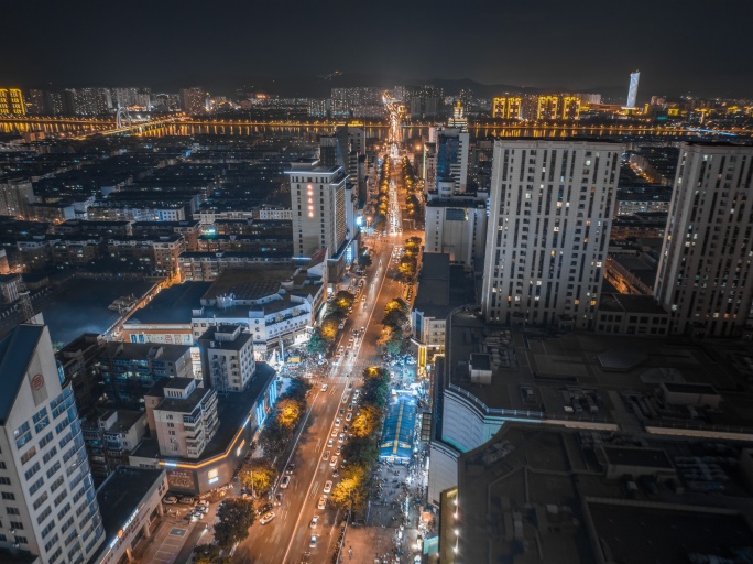 锦州市城市夜景车水马龙航拍延时