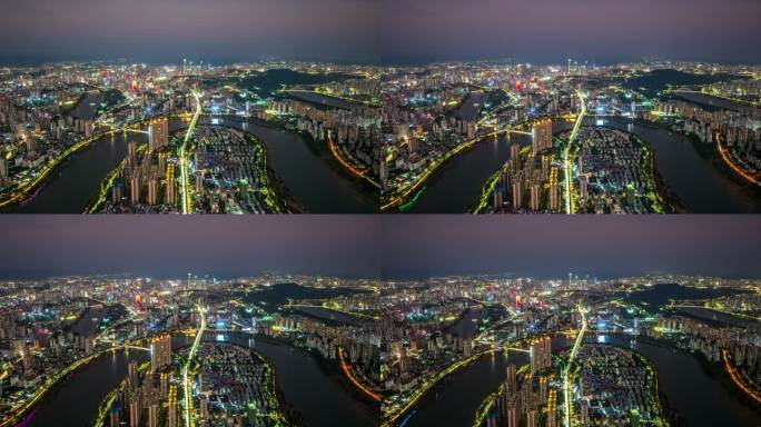 南宁市区白沙半岛夜景航拍延时视频