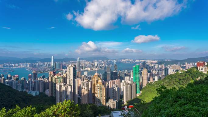 香港太平山顶俯拍维多利亚港延时