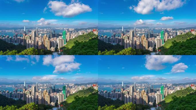 香港太平山顶俯拍维多利亚港延时
