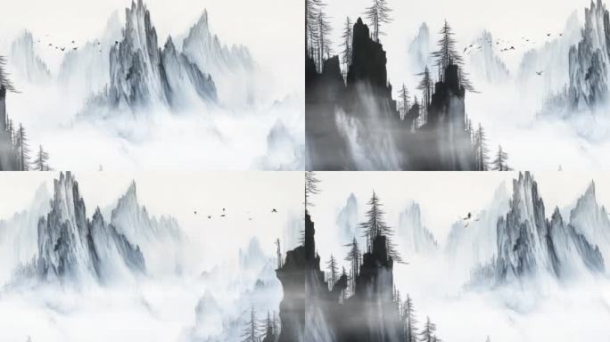 5K宽屏江南水墨山水背景国风意境水墨山水