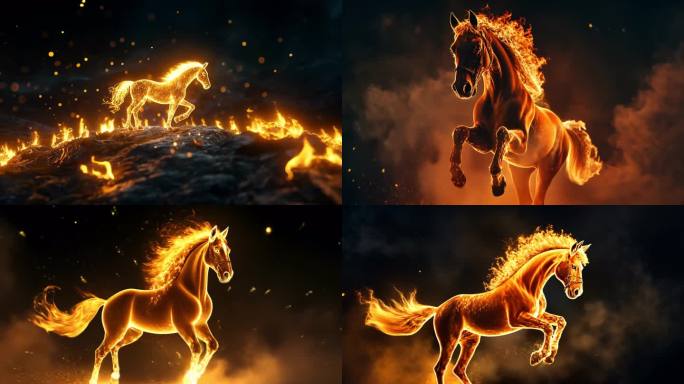 火焰全息骏马马匹威武大气奔跑跳跃动感素材