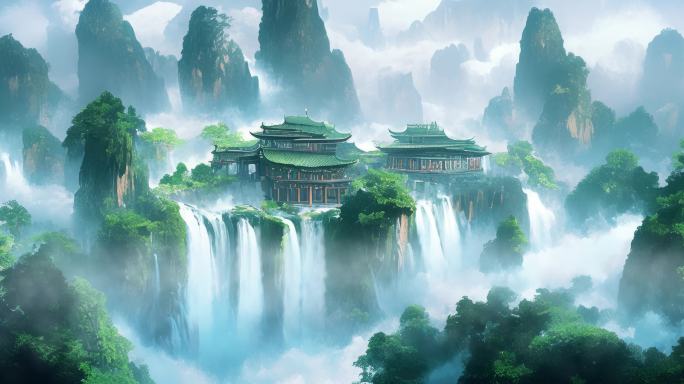国风山水高山流水循环