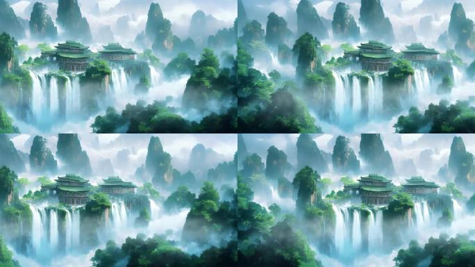 国风山水高山流水循环