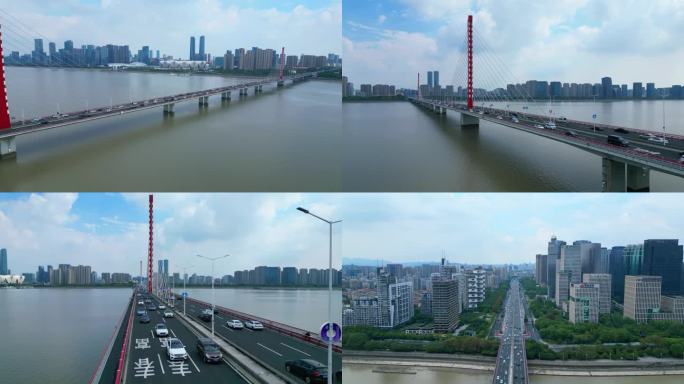 杭州西兴大桥钱江三桥航拍4k