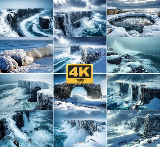 4k冬季海边悬崖惊涛拍岸