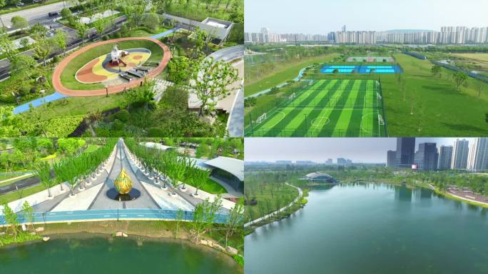 杭州临平龙安湖公园航拍
