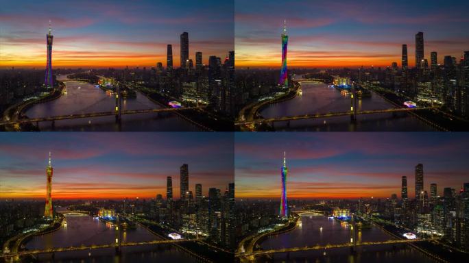 航拍珠江新城夜景延时