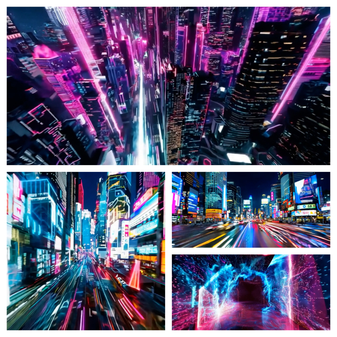 vj视角城市穿越赛博朋克素材，蒸汽波