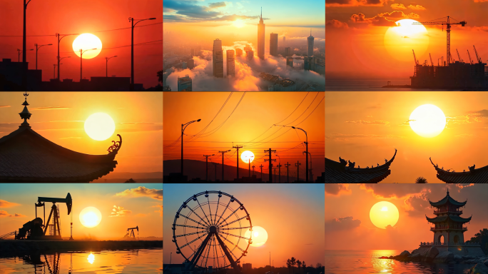 日出日落城市日出工地日出油田日出希望太阳