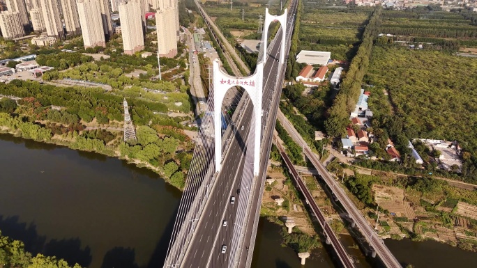 济宁如意洸府河大桥俯瞰城市道路及周边建筑