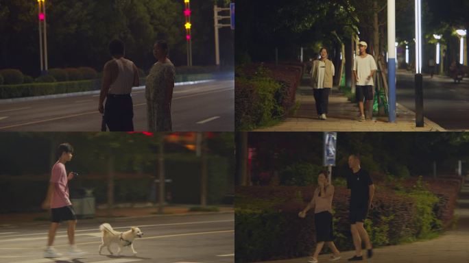 夜晚散步的人