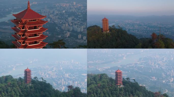 长焦拍摄缙云山缙云塔北碚城区