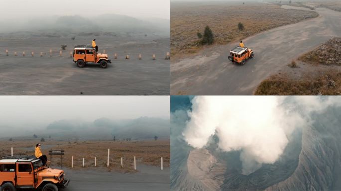 BROMO 布罗莫火山 越野车航拍画面