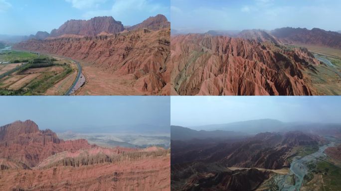 4K航拍短片.独库公路红山石林与河谷一