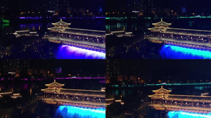 湖南衡阳东洲岛夜景航拍