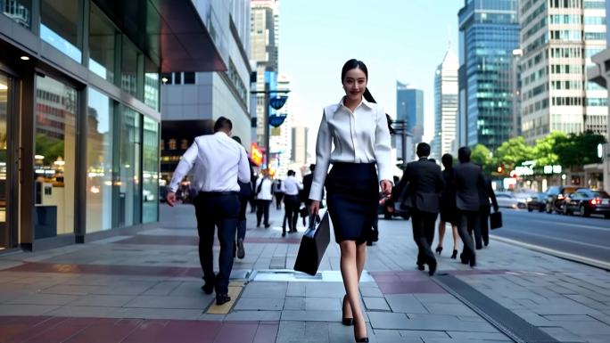 城市商务人士女白领上班路上前行脚步ai素