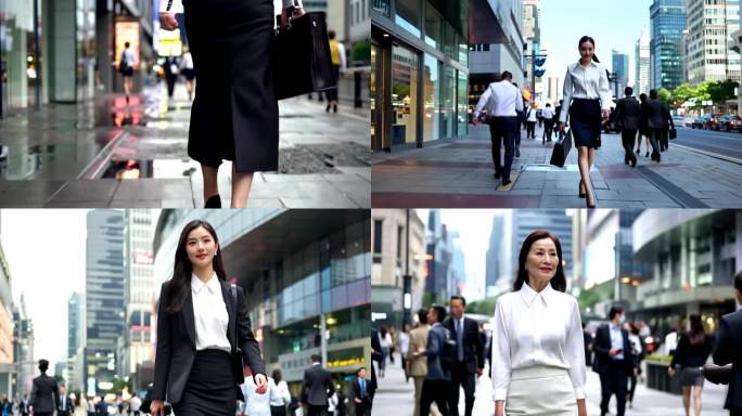 城市商务人士女白领上班路上前行脚步ai素