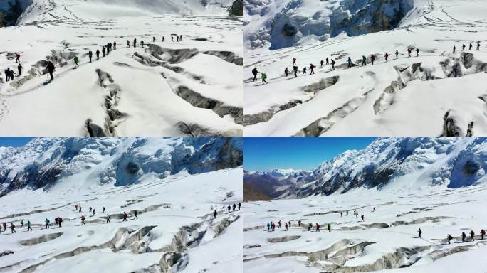 攀登雪山结队而行