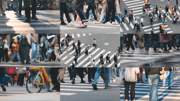 城市十字路口人群人流脚步