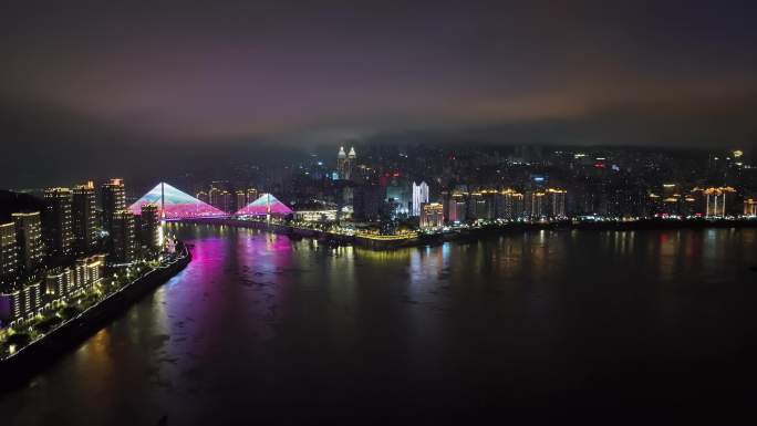 涪陵乌江二桥三桥夜景