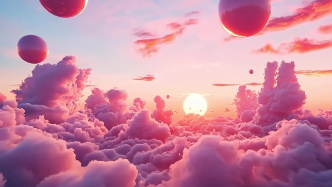 粉色梦幻天空 云朵泡泡
