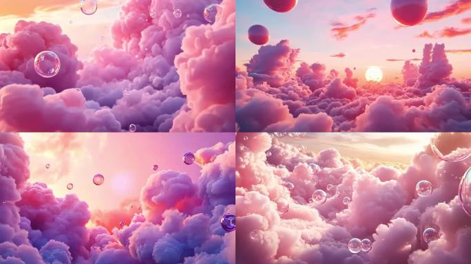 粉色梦幻天空 云朵泡泡