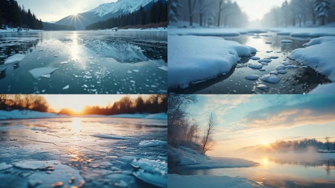 冰河 冬天 解冻 积雪 雪景 河边 寒冷
