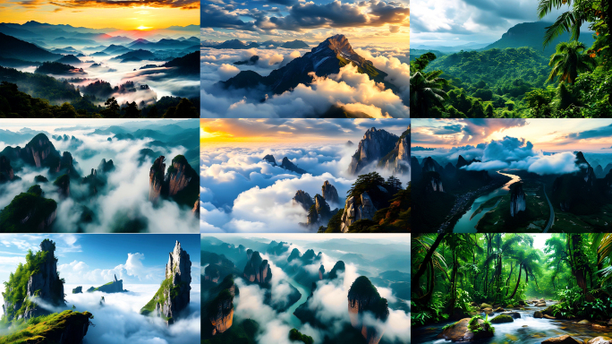 航拍壮丽山川河流云海森林自然风光高山云海