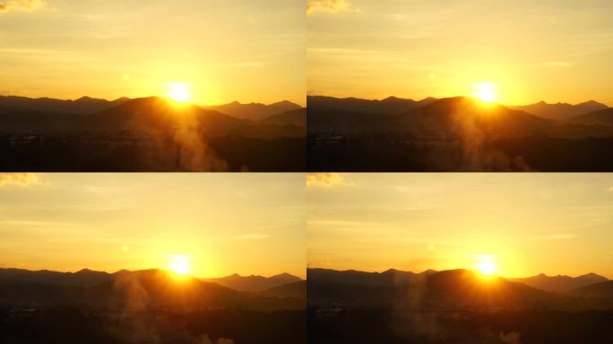 山峰日出实拍日落夕阳黄昏山脉风景太阳下山