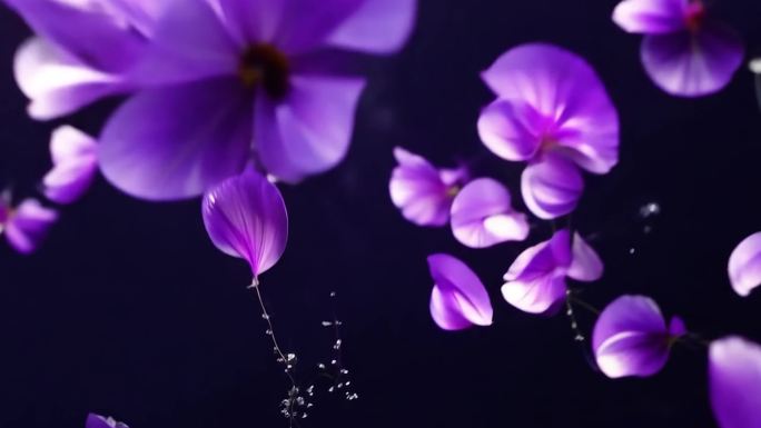 紫色丝绸花朵粒子绽放