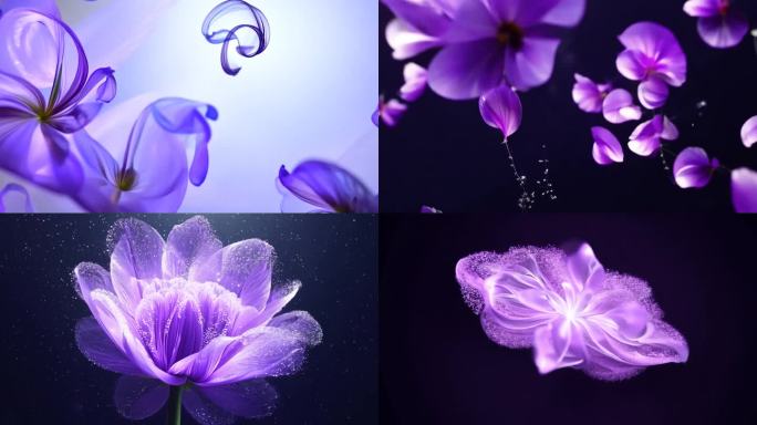 紫色丝绸花朵粒子绽放