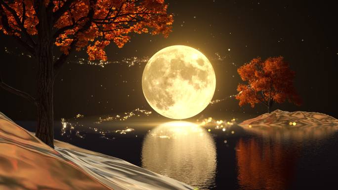 满月倒映与秋日红叶的梦幻场景1