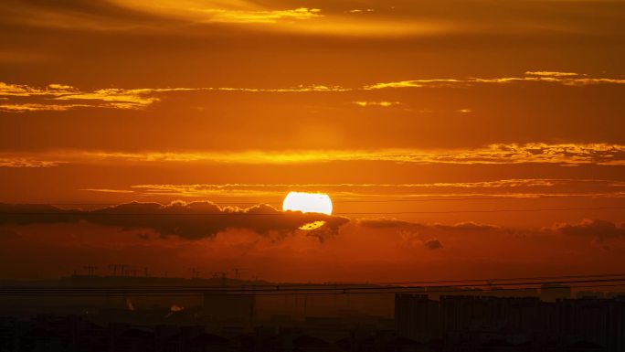 城市日出特写 太阳升起特写 日出延时