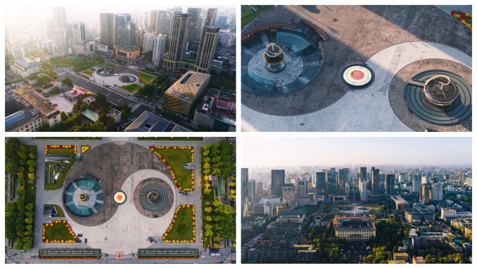 成都地标天府广场日出清晨航拍延时