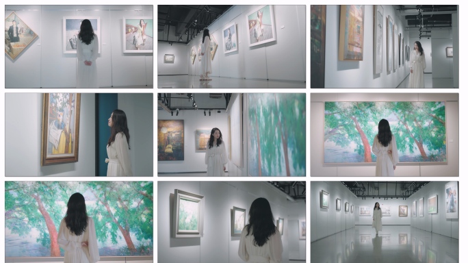 美女看画展油画展艺术馆画展美术馆艺术生活