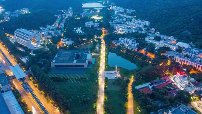 汕头航拍汕头大学校园日转夜景延时